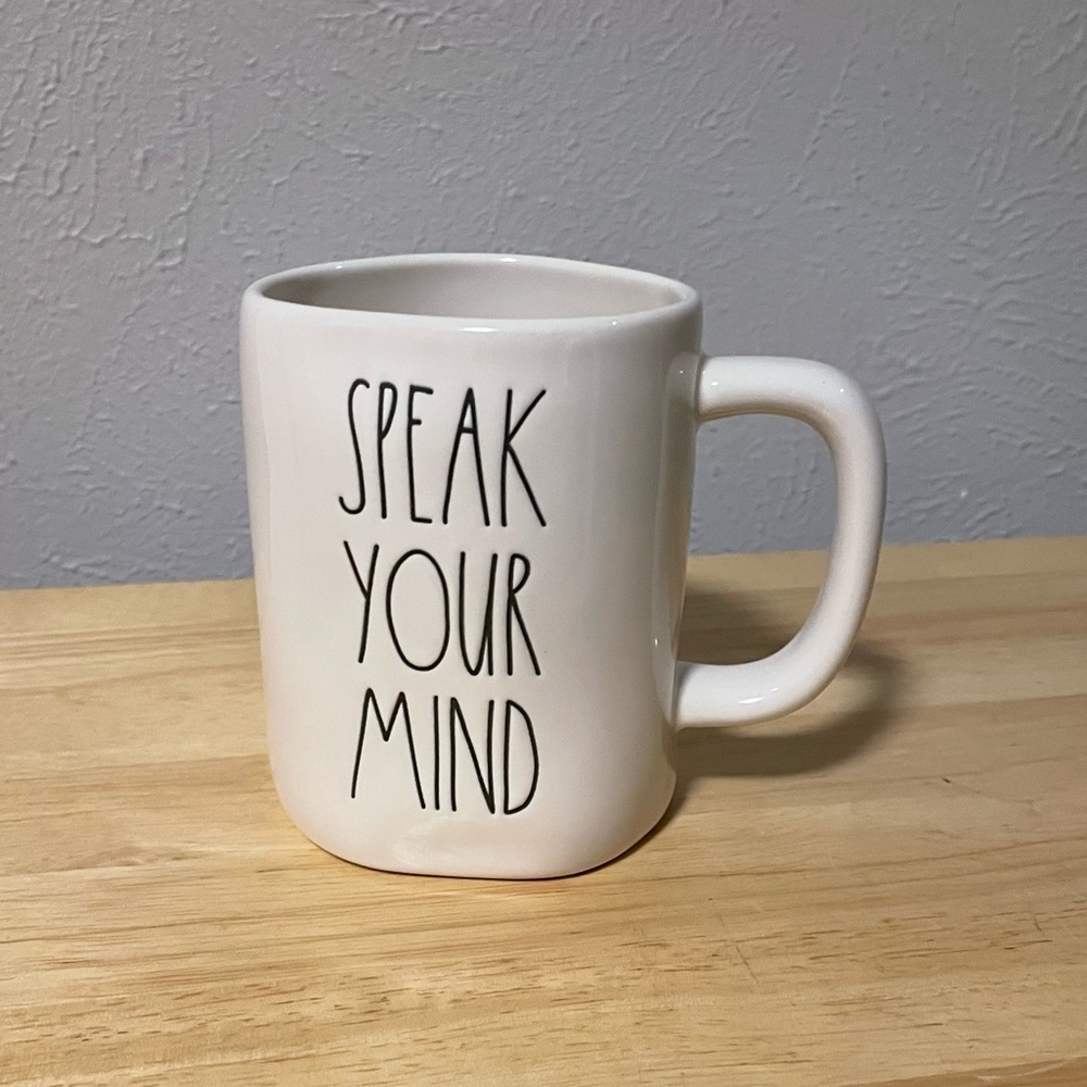 MNWT Rae Dunn white mug SPEAK YOUR MIND